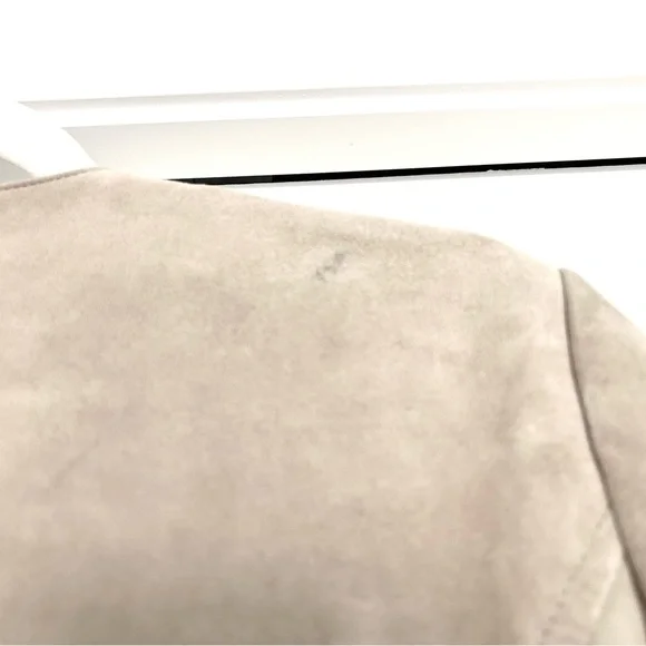 Beige Suede Moto Jacket Minimalist Biker Peplum Spring Weight Cream Size Medium - Picture 13 of 16